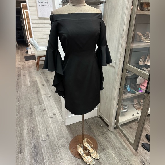 GRACIA Black Off-Shoulder Ruffle Sleeve Dress – Size Small (NWT) - Picture 4 of 11